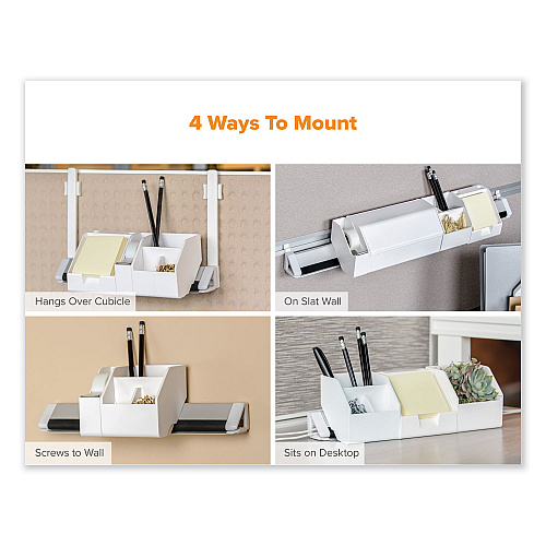Bostitch Konnect Desk Organizer and Cable Management Five-Piece Kit, Plastic, White (KTCKIT1WHITE)