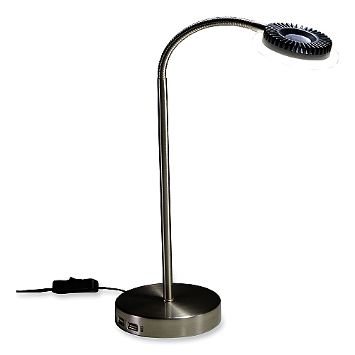 Black & Decker PureOptics LED Adjustable Gooseneck Desk Lamp with Two USB Ports, 14.12" High, Silver Base (VLED625D)