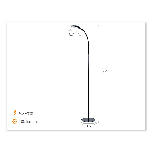 Bostitch Gooseneck Floor Lamp, 72" Tall, Black Base (VLED1502BKF)