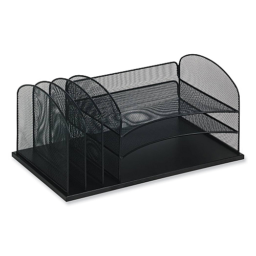 Safco Onyx Desk Organizer with Three Horizontal and Three Upright Sections, Letter Size Files, 19.25 x11.5 x 8.25, Blue (3254BU)