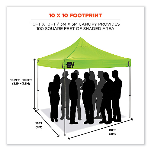 ergodyne Shax 6000 Heavy-Duty Pop-Up Tent, Single Skin, 10 ft x 10 ft, Polyester/Steel, Lime (12900)