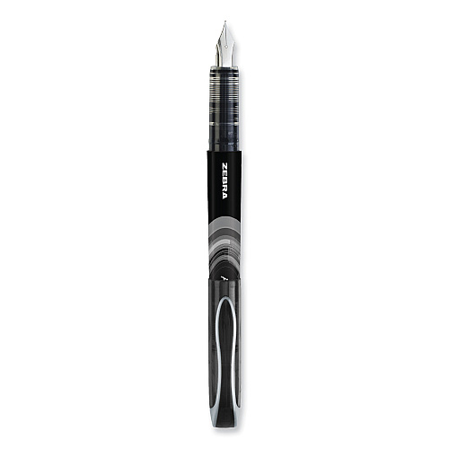 Zebra Fountain Pen, Fine 0.6 mm, Black Ink, Black/Gray Barrel, 12/Pack (48310)