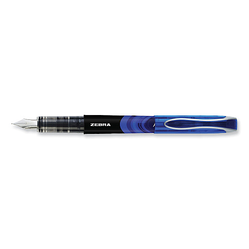 Zebra Fountain Pen, Fine 0.6 mm, Blue Ink, Black/Blue Barrel, 12/Pack (48320)