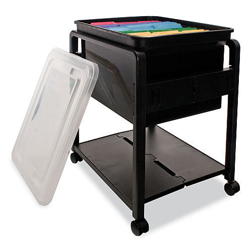 Advantus Folding Mobile File Cart, Plastic, 1 Shelf, 1 Bin, 14.5" x 18.5" x 21.75", Black (55758)