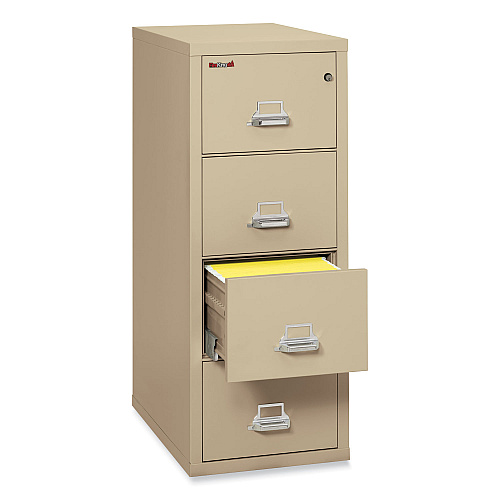 FireKing Insulated Vertical File, 1-Hour Fire Protection, 4 Legal-Size File Drawers, Parchment, 20.81" x 31.56" x 52.75" (42131CPA)