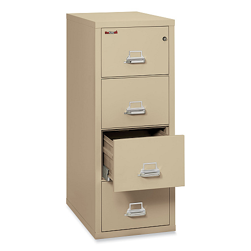 FireKing Insulated Vertical File, 1-Hour Fire Protection, 4 Legal-Size File Drawers, Parchment, 20.81" x 31.56" x 52.75" (42131CPA)