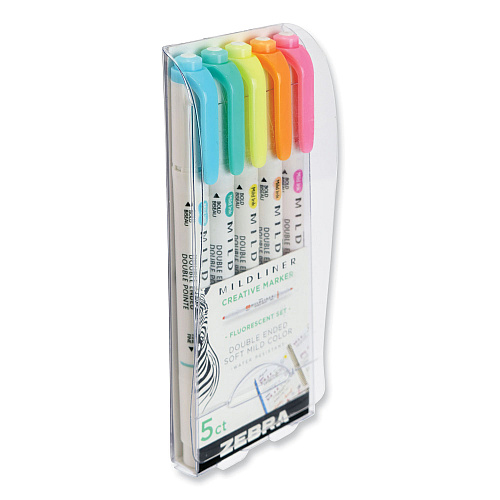 Zebra Mildliner Double Ended Highlighter, Assorted Ink Colors, Bold-Chisel/Fine-Bullet Tips, Assorted Barrel Colors, 5/Pack (78105)