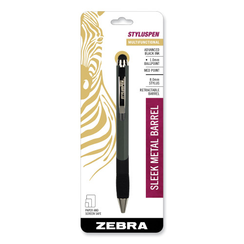 Zebra StylusPen Retractable Ballpoint Pen/Stylus, Gray