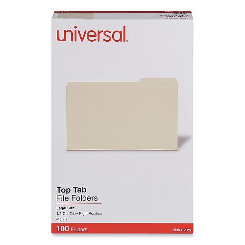 Universal Top Tab File Folders, 1/3-Cut Tabs: Right Position, Legal Size, 0.75" Expansion, Manila, 100/Box (UNV15123)