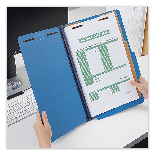 Universal Bright Colored Pressboard Classification Folders, 2" Expansion, 2 Dividers, 6 Fasteners, Legal Size, Cobalt Blue, 10/Box (UNV10311)