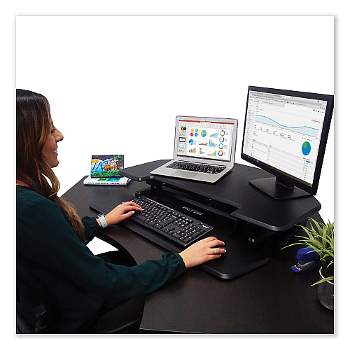 Victor Height Adjustable Corner Standing Desk with Keyboard Tray, 36 x 20 x 0 to 20, Black (DCX650)