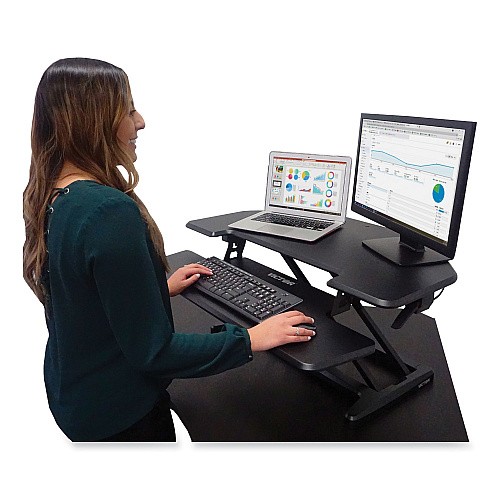 Victor Height Adjustable Corner Standing Desk with Keyboard Tray, 36 x 20 x 0 to 20, Black (DCX650)