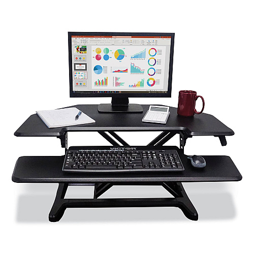 Victor Height Adjustable Corner Standing Desk with Keyboard Tray, 36 x 20 x 0 to 20, Black (DCX650)