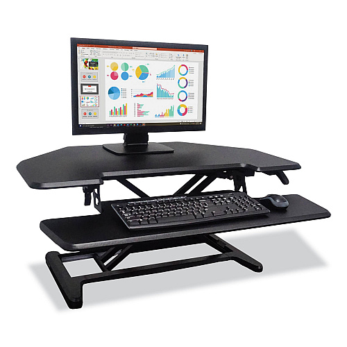 Victor Height Adjustable Corner Standing Desk with Keyboard Tray, 36 x 20 x 0 to 20, Black (DCX650)