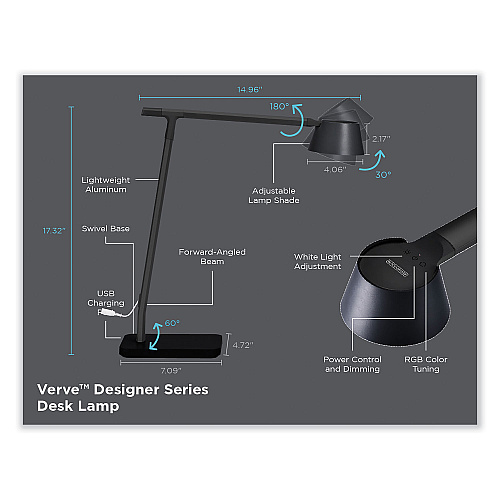 Black & Decker PureOptics Verve Designer Series LED Desk Lamp with Wireless Charging, 17.32" High, Black (LED2200QIBK)