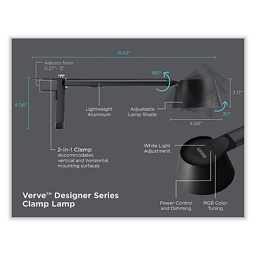 Black & Decker PureOptics Verve Designer Series LED Desk Lamp with Clamp Base, 13.58" High, Black (LED2200CLBK)