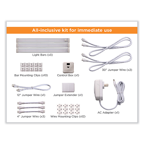 Black & Decker LED Under Cabinet Lighting Three-Bar Kit, 0.78w x 0.39h (LEDUC93WK)