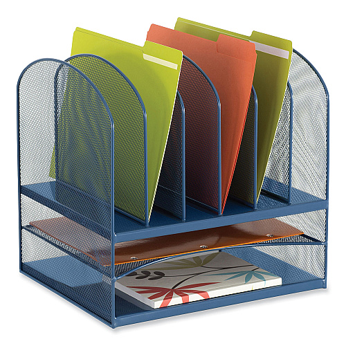 Safco Onyx Desk Organizer with Two Horizontal and Six Upright Sections, Letter Size Files, 13.25 x 11.5 x 13, Blue (3255BU)