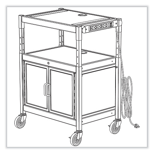 Safco Steel Adjustable AV Cart with Cabinet, Metal, 3 Shelf, 6 AC Outlets, 40 lb Capacity, 26.75 x 20.5 x 42, Black (8943BL)