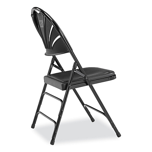 NPS 1100 Series Fan-Back Tri-Brace Dual Hinge Folding Chair, Supports Up to 500 lb, 17.75" Seat Height, Black, 4/Carton (1110)