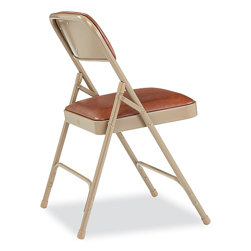 NPS 1200 Series Vinyl Dual-Hinge Folding Chair, Supports Up to 500 lb, Honey Brown Seat, Honey Brown Back, Beige Base, 4/Carton (1203)
