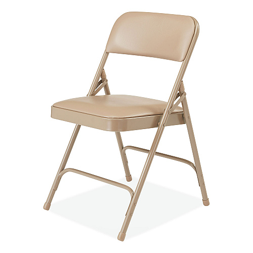 NPS 1200 Series Premium Vinyl Dual-Hinge Folding Chair, Supports Up to 500 lb, 17.75" Seat Height, French Beige, 4/Carton (1201)