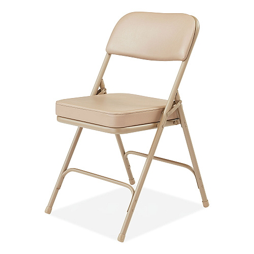 NPS 3200 Series 2" Vinyl Upholstered Double Hinge Folding Chair, Supports Up to 300lb, 18.5" Seat Height, Beige, 2/Carton (3201)