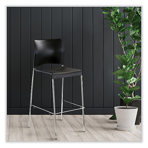 NPS Cafetorium Bar Height Stool, Supports Up to 500 lb, 31" Seat Height, Black Seat, Black Back, Chrome Base (8810B1110)