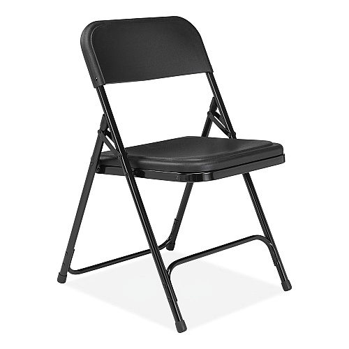 NPS 800 Series Plastic Folding Chair, Supports Up to 500 lb, 18" Seat Height, Black Seat, Black Back, Black Base, 4/Carton (810)