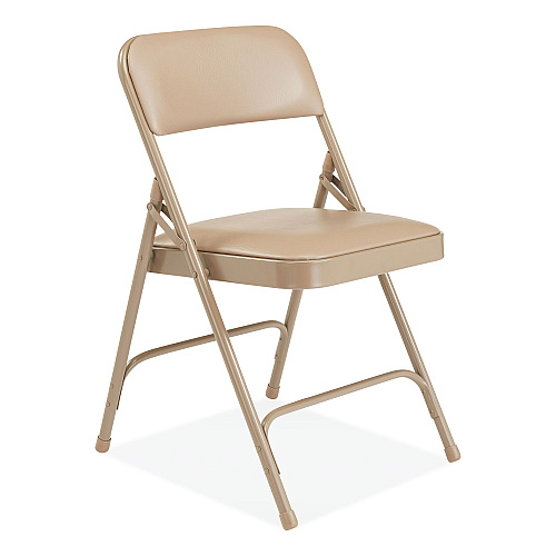 NPS 1200 Series Premium Vinyl Dual-Hinge Folding Chair, Supports Up to 500 lb, 17.75" Seat Height, French Beige, 4/Carton (1201)