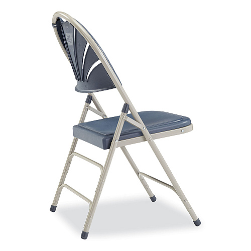 NPS 1100 Series Deluxe Fan-Back Tri-Brace Folding Chair, Supports Dark Blue Seat, Dark Blue Back, Gray Base, 4/Carton (1115)