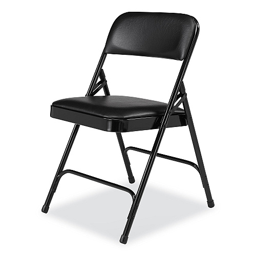 NPS 1200 Series Premium Vinyl Dual-Hinge Folding Chair, Supports Up to 500 lb, 17.75" Seat Height, Caviar Black, 4/Carton (1210)