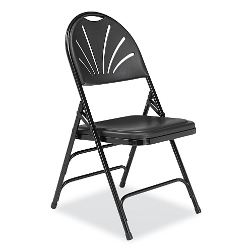 NPS 1100 Series Fan-Back Tri-Brace Dual Hinge Folding Chair, Supports Up to 500 lb, 17.75" Seat Height, Black, 4/Carton (1110)