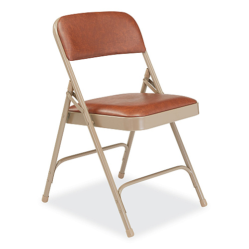 NPS 1200 Series Vinyl Dual-Hinge Folding Chair, Supports Up to 500 lb, Honey Brown Seat, Honey Brown Back, Beige Base, 4/Carton (1203)