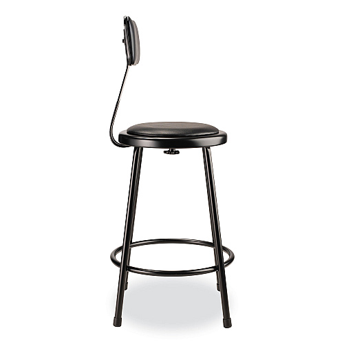 NPS 6400 Series Heavy Duty Vinyl Padded Stool with Backrest, Supports 300 lb, 24" Seat Height, Black Seat, Black Back, Black Base (6424B10)