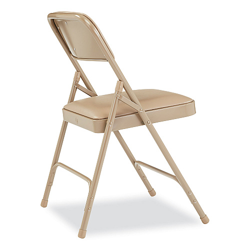 NPS 1200 Series Premium Vinyl Dual-Hinge Folding Chair, Supports Up to 500 lb, 17.75" Seat Height, French Beige, 4/Carton (1201)