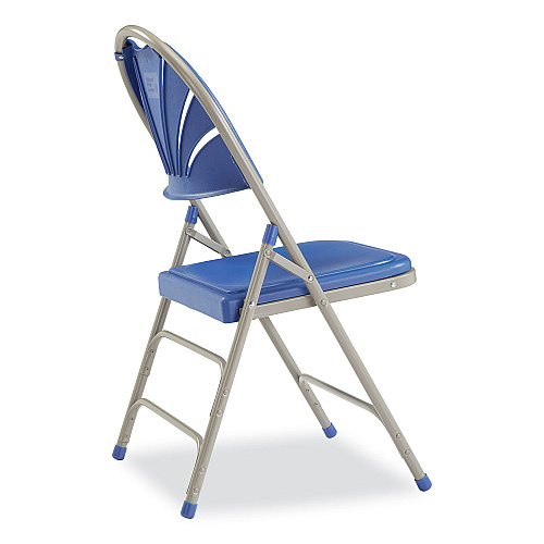 NPS 1100 Series Deluxe Fan-Back Tri-Brace Folding Chair, Supports Up to 500 lb, Blue Seat, Blue Back, Gray Base, 4/Carton (1105)