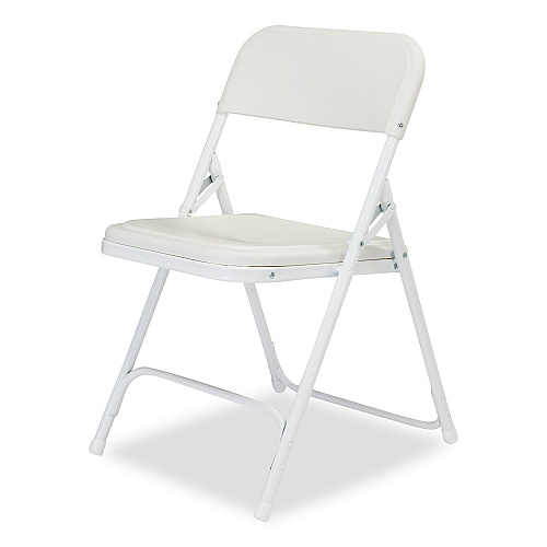 NPS 800 Series Plastic Folding Chair, Supports Up to 500 lb, 18" Seat Height, Bright White Seat, White Base, 4/Carton (821)