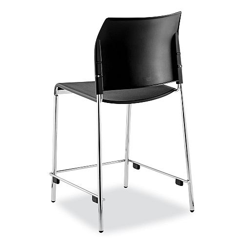 NPS Cafetorium Counter Height Stool, Supports Up to 300 lb, 24" Seat Height, Black Seat, Black Back, Chrome Base (8810C1110)