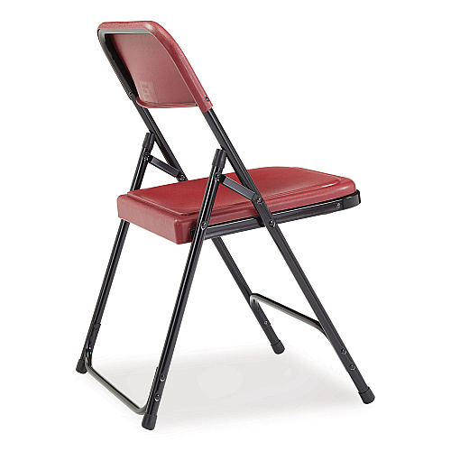 NPS 800 Series Plastic Folding Chair, Supports Up to 500 lb, 18" Seat Height, Burgundy Seat, Burgundy Back, Black Base, 4/Carton (818)