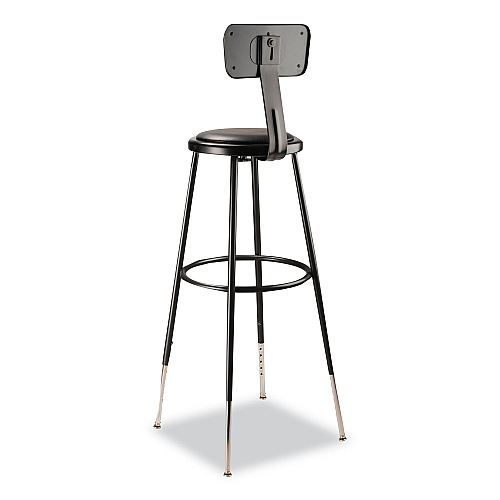 NPS 6400 Series Height Adjustable Heavy Duty Vinyl Padded Stool with Backrest, Supports 300 lb, 32" to 39" Seat Height, Black (6430HB10)
