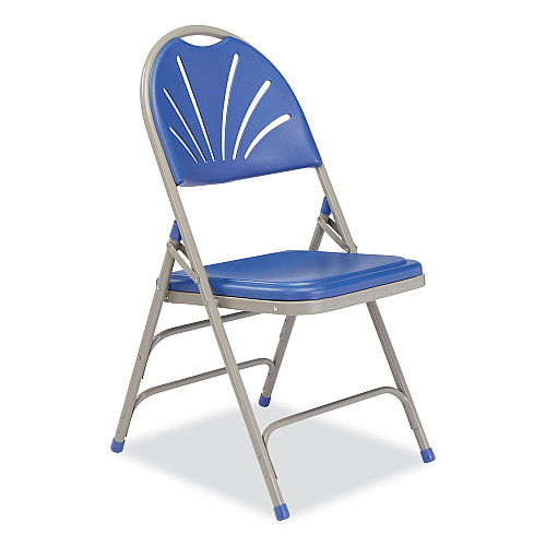 NPS 1100 Series Deluxe Fan-Back Tri-Brace Folding Chair, Supports Up to 500 lb, Blue Seat, Blue Back, Gray Base, 4/Carton (1105)
