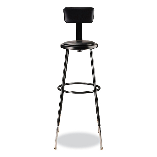 NPS 6400 Series Height Adjustable Heavy Duty Vinyl Padded Stool with Backrest, Supports 300 lb, 32" to 39" Seat Height, Black (6430HB10)