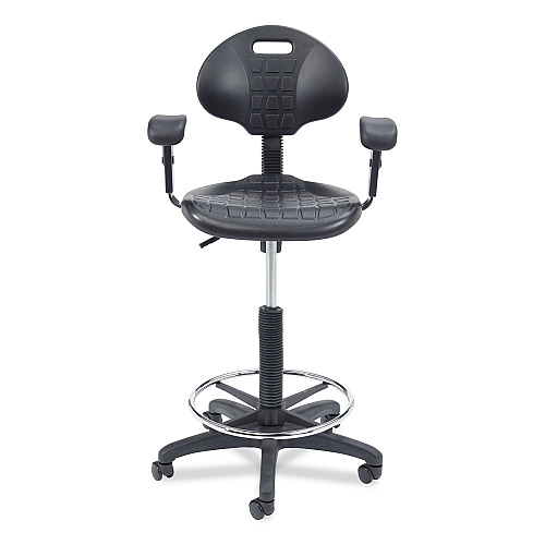 NPS 6700 Series Polyurethane Adj Height Task Chair w/Arms, Supports Up to 300 lb, 22" to 32" Seat Height, Black Seat, Black Base (6722HBA)