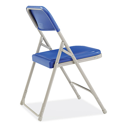 NPS 800 Series Premium Plastic Folding Chair, Supports Up to 500 lb, 18" Seat Height, Blue Seat, Blue Back, Gray Base, 4/Carton (805)