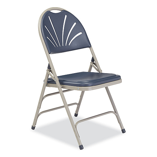 NPS 1100 Series Deluxe Fan-Back Tri-Brace Folding Chair, Supports Dark Blue Seat, Dark Blue Back, Gray Base, 4/Carton (1115)