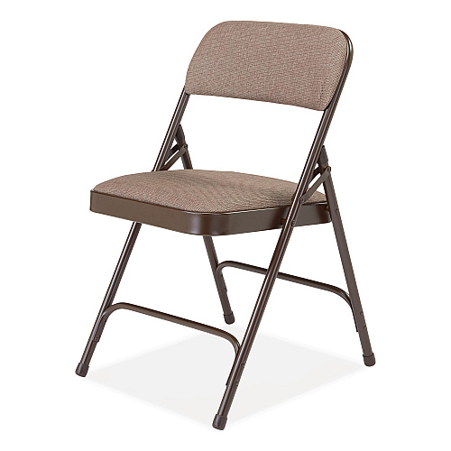 NPS 2200 Series Fabric Dual-Hinge Premium Folding Chair, Supports Up to 500 lb, Walnut Seat, Walnut Back, Brown Base, 4/Carton (2207)