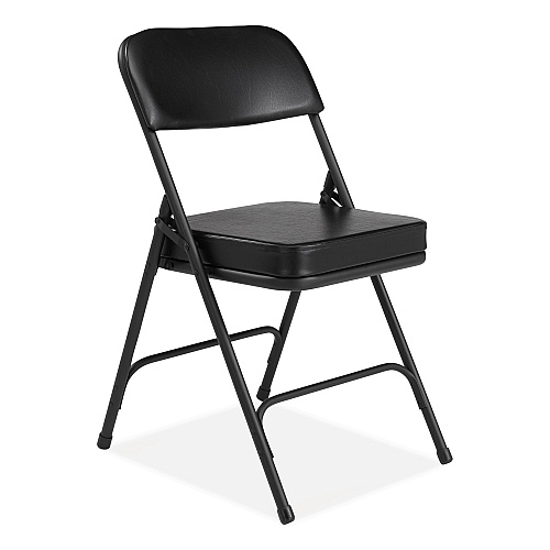 NPS 3200 Series 2" Vinyl Upholstered Double Hinge Folding Chair, Supports Up to 300 lb, 18.5" Seat Height, Black, 2/Carton (3210)