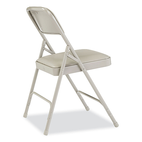 NPS 1200 Series Premium Vinyl Dual-Hinge Folding Chair, Supports Up to 500lb, 17.75" Seat Height, Warm Gray, 4/Carton (1202)