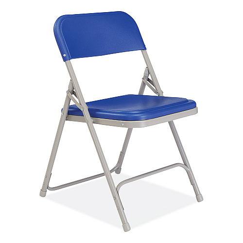 NPS 800 Series Premium Plastic Folding Chair, Supports Up to 500 lb, 18" Seat Height, Blue Seat, Blue Back, Gray Base, 4/Carton (805)